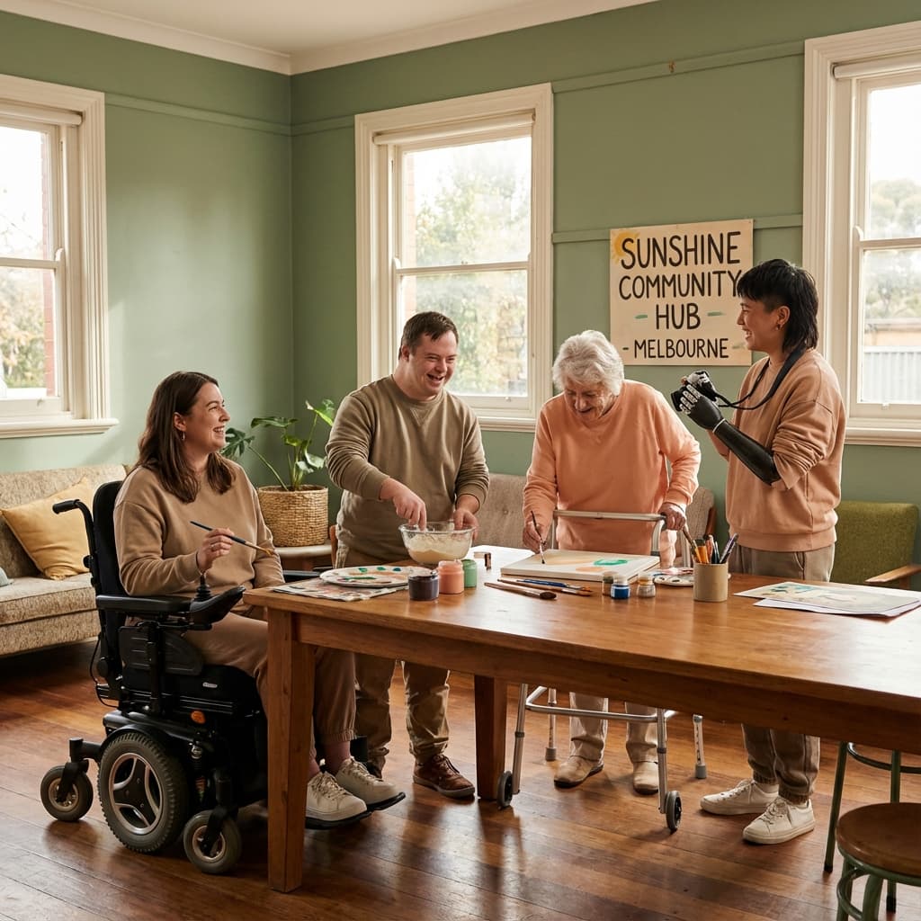 Diverse community members with various abilities enjoying activities together
